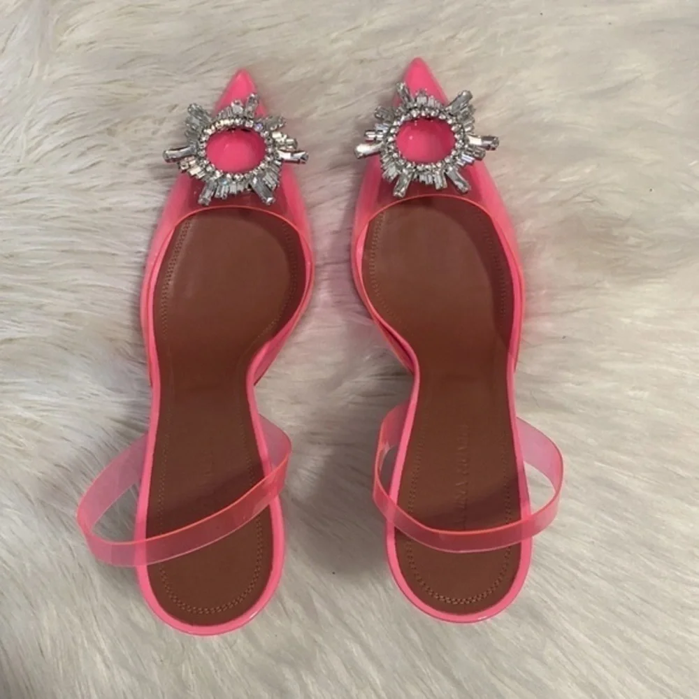 New Amina Muaddi Begum Glass pointed‎ toe slingback pump size 39EU
